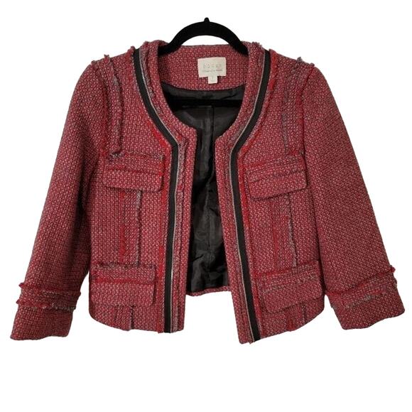 Hinge Cropped Blazer Women's Wool Blend Tweed Sportcoat Sz Small Red - Picture 1 of 12